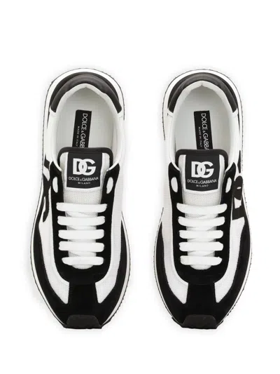 Dolce & Gabbana Low-top Mesh Sneakers With Suede Inserts In Black