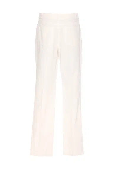 Chloé Pantaloni Dritti In Tela Di Cotone In Neutral