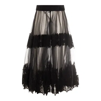 Elisabetta Franchi High Waist Lace-detailed Tulle Skirt In Multi