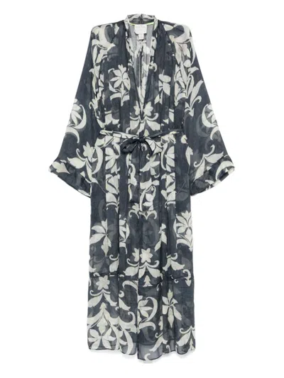 Forte Forte Printed Linen And Silk Gown In Blue