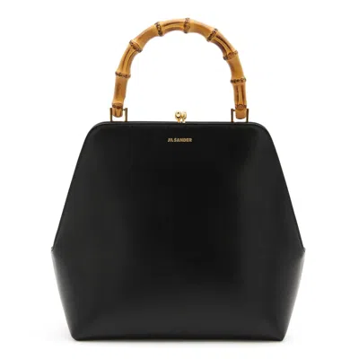 Jil Sander Goji Bamboo Small Leather Top Handle Bag In Black