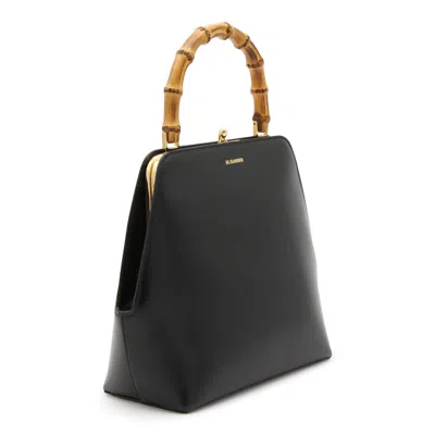 Jil Sander Goji Bamboo Small Leather Top Handle Bag In Black