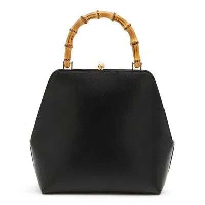 Jil Sander Goji Bamboo Small Leather Top Handle Bag In Black