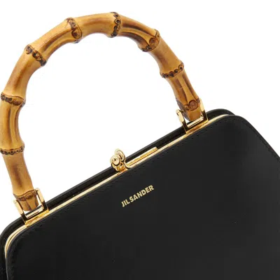 Jil Sander Goji Bamboo Small Leather Top Handle Bag In Black