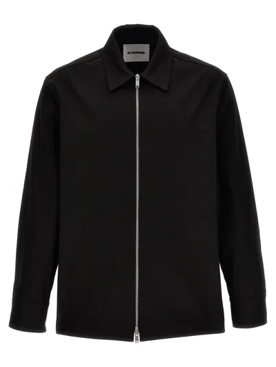Jil Sander Minimalist Zippered Wool Overshirt In Black