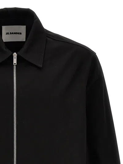 Jil Sander Minimalist Zippered Wool Overshirt In Black