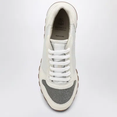 Brunello Cucinelli White Nylon And Suede Trainer