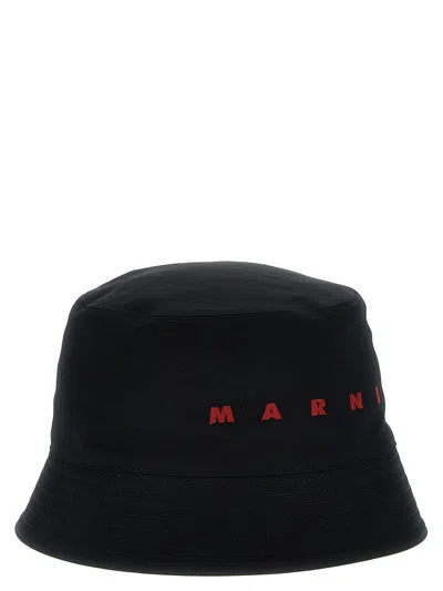 Marni Front Contrast Cotton Bucket Hat Stitched Brim In Black