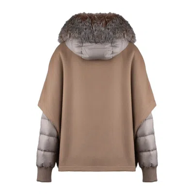 Moorer Short Hazelnut Hood Matched With Down Jacket In Gray