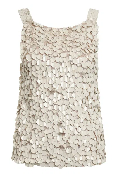 P.a.r.o.s.h Beige Sleeveless Rhinestoned Top In Neutral