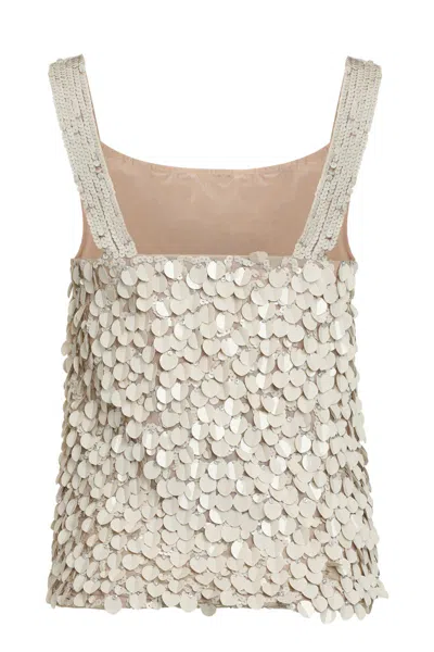 P.a.r.o.s.h Beige Sleeveless Rhinestoned Top In Neutral