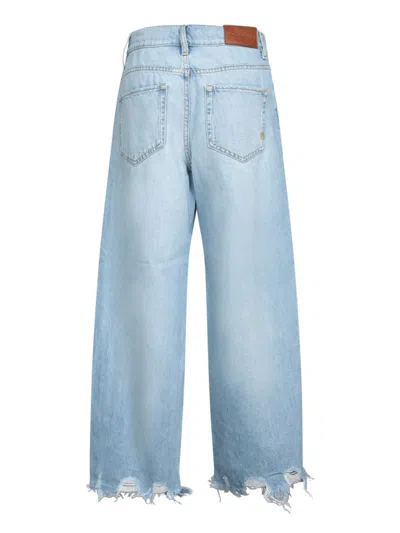 Pinko Relaxed Fit Cropped Denim Pants In Blue