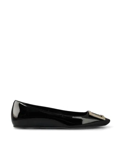 Roger Vivier Trompette Bellerine Glossed-leather Ballet Flats In Black