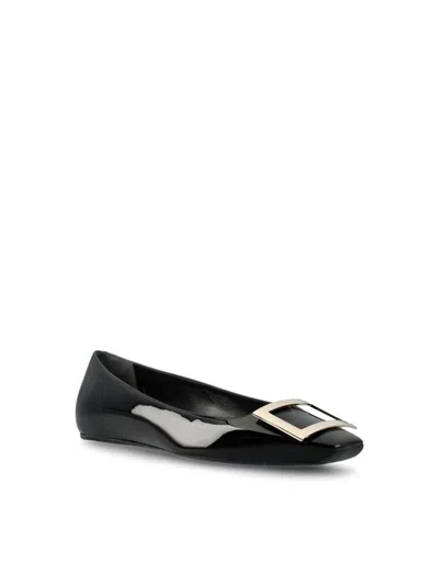 Roger Vivier Trompette Bellerine Glossed-leather Ballet Flats In Black