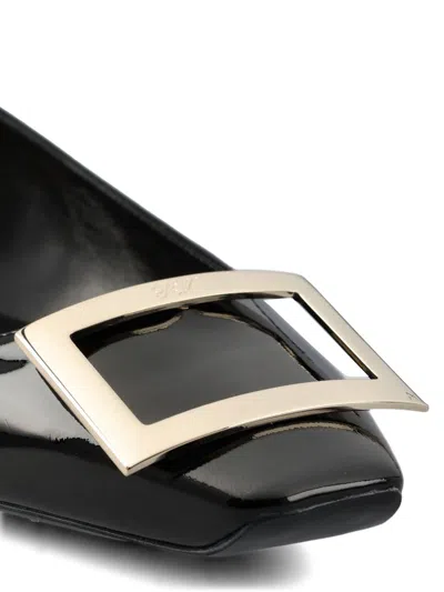 Roger Vivier Trompette Bellerine Glossed-leather Ballet Flats In Black