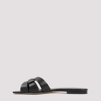 Saint Laurent Tribute 05 Leather Nu Pieds Flat Sandals In Black