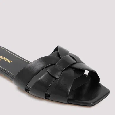 Saint Laurent Tribute 05 Leather Nu Pieds Flat Sandals In Black