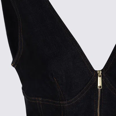 Self-portrait Dark Denim Mini Dress With Deep V-neckline In Black