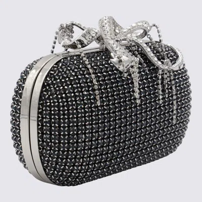 Self-portrait Knitted Clutch With Silver-tone Crystal Bow In Blue