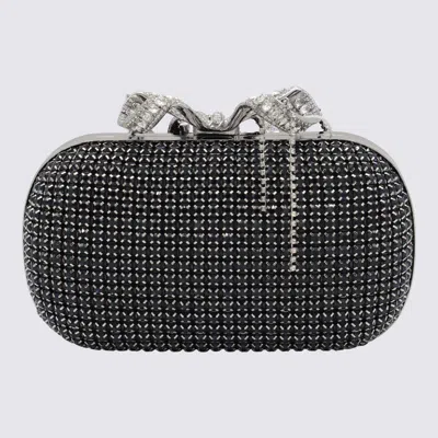 Self-portrait Knitted Clutch With Silver-tone Crystal Bow In Blue