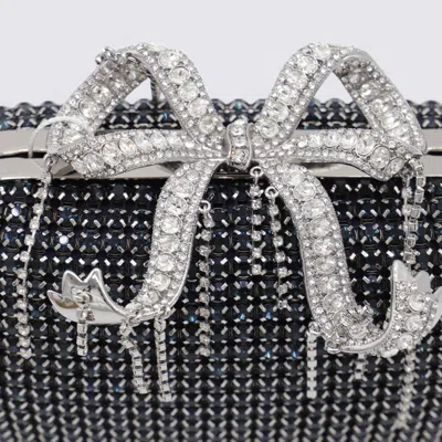 Self-portrait Knitted Clutch With Silver-tone Crystal Bow In Blue