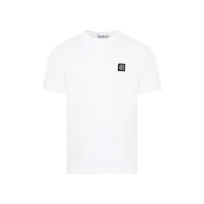 Stone Island Slim Fit Cotton Jersey T-shirt With Compass Patch Clothing In White