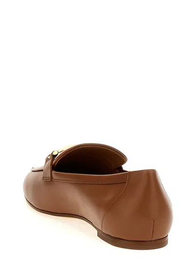 Tod's Brown Loafers With Logo Plaque In Leather Woman