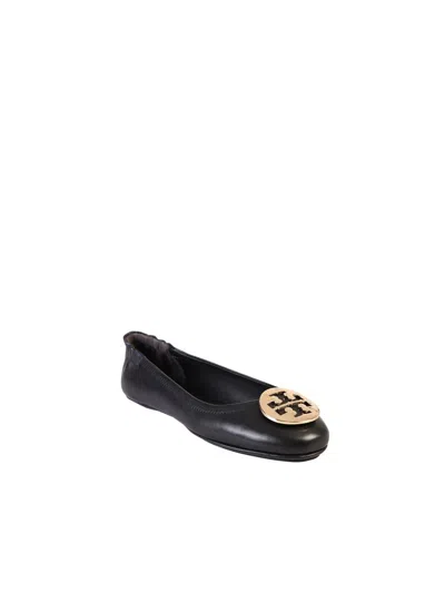 Tory Burch Minnie Travel Ballet With Metal Logo In Black