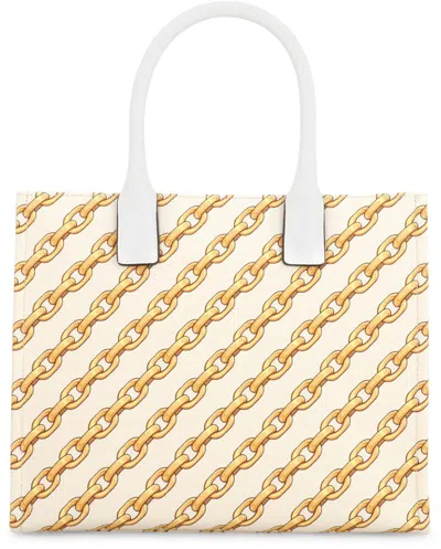 Versace Printed Canvas Small Chain Stripes La Medusa Shopping Bag In Gold