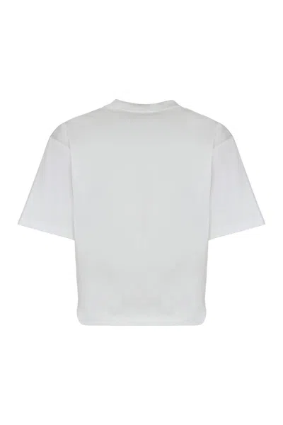 Versace Cotton Logo T-shirt With Ruched Knot Detail In White