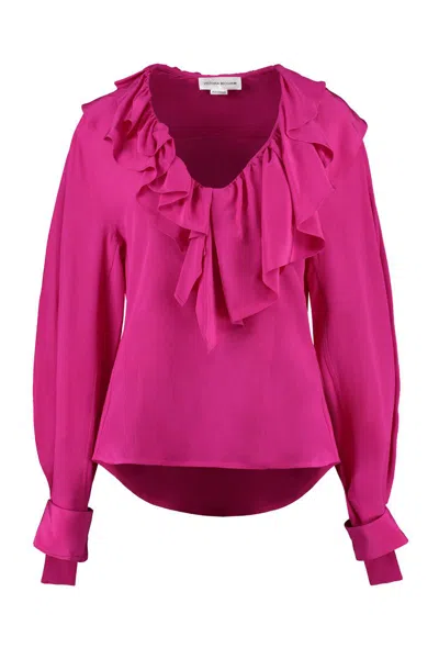 Victoria Beckham Silk Blouse With Ruffled Neckline And Asymmetric Hem