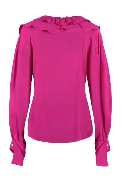 Victoria Beckham Silk Blouse With Ruffled Neckline And Asymmetric Hem