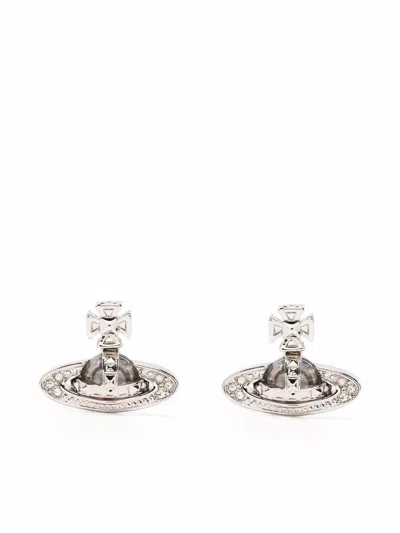 Vivienne Westwood Crystal Stud Earrings Pair Silver Brass In Metallic