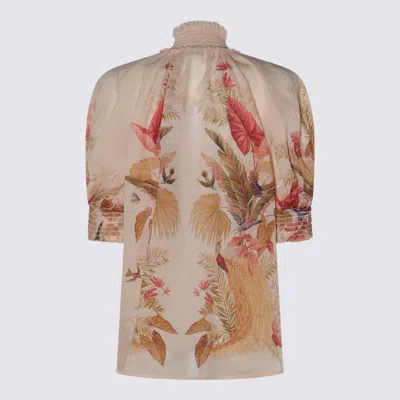 Zimmermann Cream And Pink Linen Top In Multi