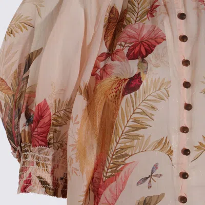 Zimmermann Cream And Pink Linen Top In Multi