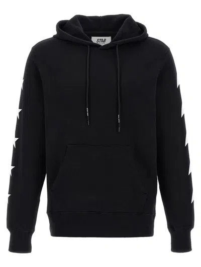 Golden Goose Cropped Black Hoodie With Star Graphics And Kangaroo Pocket In Black