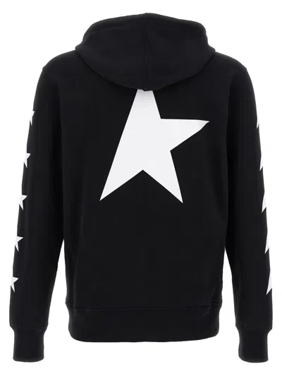 Golden Goose Cropped Black Hoodie With Star Graphics And Kangaroo Pocket In Black