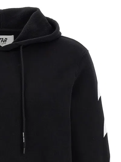 Golden Goose Cropped Black Hoodie With Star Graphics And Kangaroo Pocket In Black