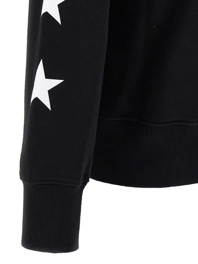 Golden Goose Cropped Black Hoodie With Star Graphics And Kangaroo Pocket In Black