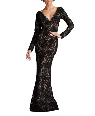 Tadashi Shoji Beloit Ribbon Embroidered Gown In Black
