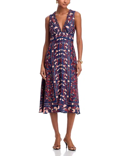 Farm Rio Boho Floral Scarf Print Sleeveless Midi Dress In Blue