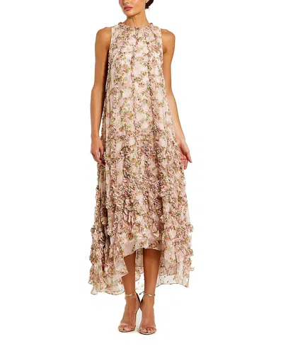 Mac Duggal Sleeveless Floral Print Chiffon Micro Ruffle Gown In Multi