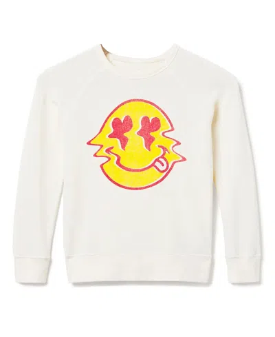 Junk Food Clothing Unisex Heart Eyed Smiley Raglan Fleece Sweatshirt - Little Kid, Big Kid In White