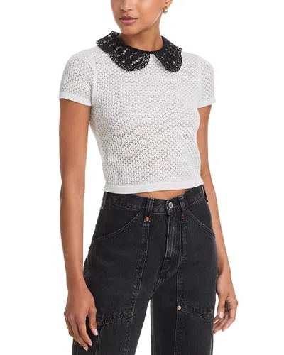 Alice And Olivia Ciara Short Sleeve Sweater In White