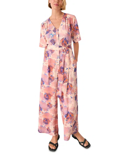 Whistles Petite Floral Button Front Jumpsuit In Pink