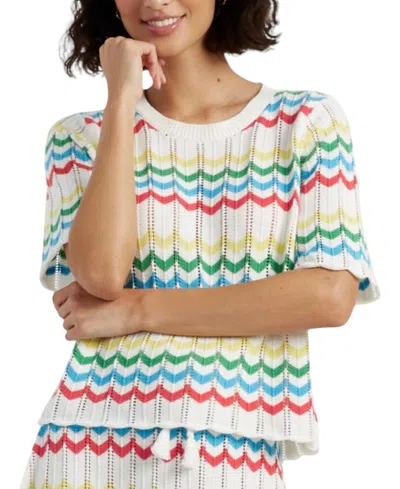 Chinti & Parker Cream Cotton Chevron Stitch T-shirt In Multi