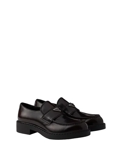 Prada Chocolate Brushed Leather Loafers Shoes In Black