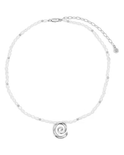 Ettika Aura Swirl Pendant Freshwater Pearl Necklace In Metallic