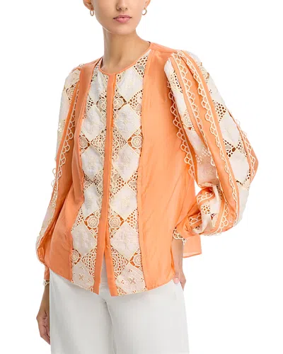 Kobi Halperin Novi Crocheted Lace Blouse In Orange
