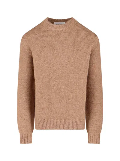 Jil Sander Ribbed Crewneck Sweater With Soft Texture In Brown